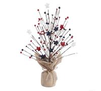 Decoración patriótica de árbol de bayas del Día de la Independencia en colores rojo, blanco y azul con adornos de estrellas hechos de flores de seda para centros de mesa y decoración de lugares, 42 cm
