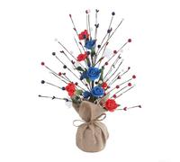 Decoración patriótica del árbol de bayas del Día de la Independencia en colores rojo, blanco y azul con adornos de estrellas hechos de flores de seda para centros de mesa y decoración de lugares, 42