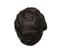 Decoración Peluca de cabello humano Remy de 0,03 mm for hombre, prótesis capilar, cabello humano natural, prótesis capilar masculina esponjosa(Darkest Brown)
