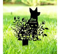 Decoración Personalizada de Tumbas de Perros o Gatos, Lápidas Conmemorativas Personalizadas de Imágenes y Textos de Mascotas, Lápida Tumba Personalizada con Estatua de Silueta de Flores