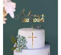Decoración personalizada para tarta con nombre y cruz, 17 colores personalizados Mi Primera Comunión, decoración de pastel de bautismo para primera comunión, baby shower y fiesta de cumpleaños (estilo