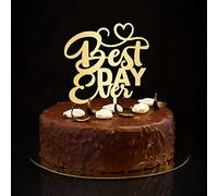 Decoración personalizada para tartas de boda con texto en inglés "Best Day Ever", diseño de silueta de amor romántico para novia y novio, decoración para tartas de compromiso, novia, futura, regalos