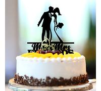 Decoración personalizada para tartas de boda Mr & Mrs Silueta personalizada apellido Fecha Est rústica novia y novio decoración para tartas para boda, aniversario, fiesta, regalos de despedida de