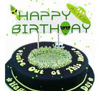 Decoración premontada para tarta de cumpleaños con temática de alienígena ET OVNI Out Space Decoración de pastel de cumpleaños para niños y adultos, fiesta de cumpleaños, baby shower, eventos