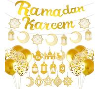 Decoracion Ramadan 2025, Eid Mubarak Decoración, Banner Ramadan Kareem, Globos Ramadán Oro, Guirnalda de Estrellas Lunares para Ramadan Mubarak Fiesta