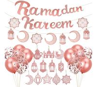 Decoracion Ramadan 2026, Eid Mubarak Decoración, Banner Ramadan Kareem, Globos Ramadán Oro Rosa, Guirnalda de Estrellas Lunares para Ramadan Mubarak Fiesta