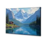 Decoración religiosa de Pascua, cabaña serena junto al lago y las montañas, lienzo decorativo, imagen cristiana de Pascua, decoración para Cuartos, 30 x 40 cm