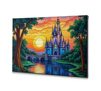 Decoración religiosa de Pascua, castillo encantado al atardecer, lienzo decorativo, decoración de Pascua, decoración de baño (20 x 30 cm)