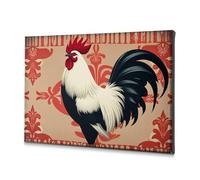 Decoración religiosa de Pascua con diseño de gallo con plumas rojas y negras, lienzo decorativo para decoración de sala de estar o casa de campo (20 x 30 cm)