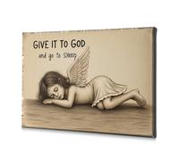 Decoración religiosa de Pascua con texto en inglés "Give It To God And Go To Sleep: A Serene Angel's Nullaby Canción de cuna", cuadro decorativo para decoración de baño (20 x 30 cm)
