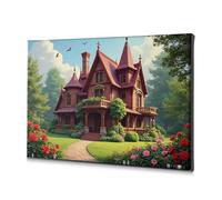 Decoración religiosa de Pascua, jardín encantado con casa victoriana, lienzo decorativo, decoración de Pascua, decoración de baño (30 x 40 cm)
