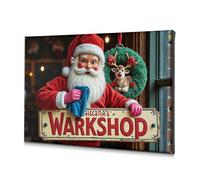 Decoración religiosa de Pascua, Papá Noel sosteniendo un cartel que dice "Hiscana'S Warkshop". Lienzo decorativo para baño, decoración de pared (30 x 40 cm)
