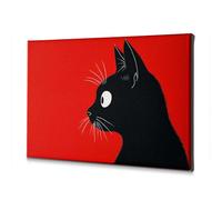 Decoración religiosa de Pascua, un gato negro con bigotes blancos sobre un fondo rojo. Lienzo decorativo para baño, decoración de pared (30 x 40 cm)