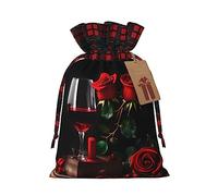 Decoración romántica para amantes de la rosa roja y el vino, 1 bolsa de material duradero de 8.3 x 11.8 pulgadas con cordón para regalo elegante de Halloween