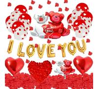 Decoración romántica para el día de San Valentín，Kit de Globos de Helio para Valentino，Globos de Corazón y Globos Rojos y Blancos, para el día de San Valentín Decoración de aniversario de boda