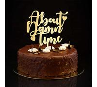 Decoración rústica para tarta con texto en inglés "About Damn Time" con silueta de Mr & Mrs. Decoración para tartas de novios y novios para compromiso. Regalos de despedida de soltera, color dorado de