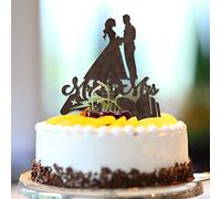 Decoración rústica para tarta de compromiso de boda con silueta de madera marrón, nombres personalizados, fecha de este, divertida decoración para tartas de novia y novio para compromiso, decoración