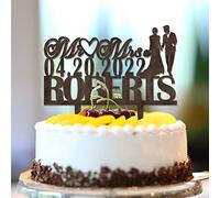 Decoración rústica para tartas Mr & Mrs con nombres personalizados, silueta de fecha estimada, novia y novio, decoración de pastel para boda, compromiso, fiesta, suministros de compromiso, regalos