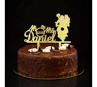 Decoración rústica para tartas Mr & Mrs con nombres personalizados, silueta de fecha estimada, novia y novio, decoración para boda, aniversario, boda, compromiso, regalos para pareja, oro brillante
