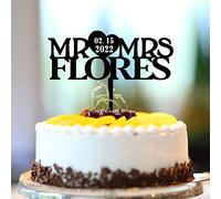 Decoración rústica personalizada para tartas de compromiso y boda, diseño de silueta personalizable, apellido, fecha de este, retro, novia y novio, decoración para tartas de despedida de soltera