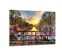 Decoracion Salon Bicicletas canal Amsterdam arquitectura Vidrios decorativos 120x80cm Cuadro Sobre Vidrio Moderno Cuadros Pared Impresiones Impresión en Cristal Wall Art Prints Grande GAA120x80-3081
