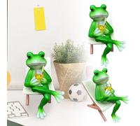 Decoración Salon Décoration de bureau amusante en résine, grenouille buvant sur une chaise, décoration de bureau unique pour la maison, pour les collègues (Green, 10cm)