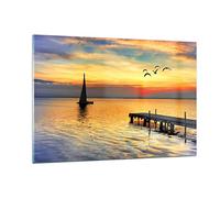 Decoracion Salon Playa paisaje agua puente Vidrios decorativos 120x80cm Cuadro Sobre Vidrio Moderno Cocina Cuadros Pared Impresiones Impresión en Cristal Wall Art Prints Grande XXL GAA120x80-2535