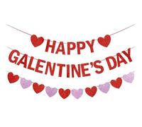 Decoración San Valentín Guirnalda Banner Happy Galentine's Day Romántico Pancarta con Corazones Rojo Rosa Adorno Colgante Brillantes para Pareja Fiesta Boda Compromiso (Tipo 1)