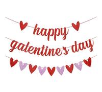 Decoración San Valentín Guirnalda Banner Happy Galentine's Day Romántico Pancarta con Corazones Rojo Rosa Adorno Colgante Brillantes para Pareja Fiesta Boda Compromiso (Tipo 2)