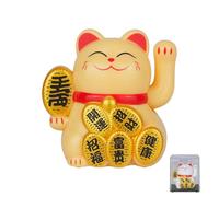 Decoración solar de bonsái de gato de la suerte con brazos ondulados para el hogar, la oficina o el coche, adorno Feng Shui Maneki Neko en oro brillante, amarillo, blanco o negro