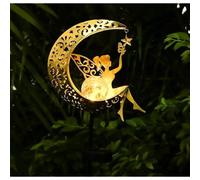 Decoración solar de jardín, luz de hadas lunar con bola de cristal craquelado, LED blanco cálido impermeable para camino, césped y patio, O