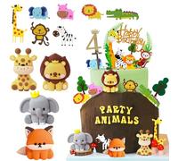 Decoracion Tarta Animales 4 Años, Adornos Tarta Cumpleaños Niña Jungla 4, Cake Cupcake Topper Safari Bosque Animales, Decoracion Cumpleaños para Niños Niña
