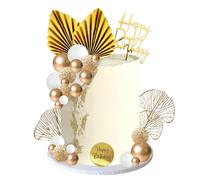 Decoracion Tarta Bolas 29 Piezas Topper para Tarta Cumpleaños Bolas Blancas y Doradas Decoracion para Pastel Happy Birthday Decoracion Tarta Oro para Fiestas de Cumpleaños, Bodas, Aniversario
