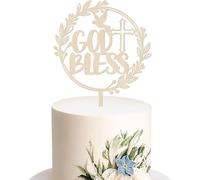 Decoracion Tarta Comunion, God Bless Decoración Tarta Bautizo, Cake Topper Madera Paloma, Cruz para Luna llena del Bebé, Fiestas de Cumpleaños, Bodas