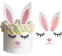 Decoracion Tarta Conejitos,Decoracion Tarta de Pascua, Orejas de Conejos de Pascua Decoracion, Decoración de Pasteles de Pascua, Cupcake Toppers para Cumpleaños, Baby Showers (D)