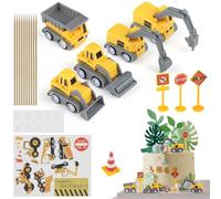 Decoracion Tarta Construcción Sitio, Excavadora Topper Tarta Cumpleaños 5 Miniexcavadoras con 5 Señales Tráfico para Niños Construcción Vehículos Magdalenas Cake Decoracion para Infantiles Niño