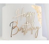 Decoración tarta cumpleaños dorada Happy Birthday 1 pieza acrílico brillante adorno para pastel reutilizable para fiestas de cumpleaños adultos niños celebraciones