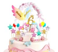 Decoración Tarta Cumpleaños Niña Unicornio 6, Adornos Tarta y Cupcake Topper Unicornio, Decoración para Niños