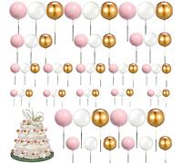 Decoración Tarta de Bolas, 60 Piezas Toppers De Pastel De Mini Globo, Topper Pastel Bolas Espuma, 1 Juego 3 Colores 4 Tamaños, Para Cumpleaños Boda Necesita Decoración (Rosa)