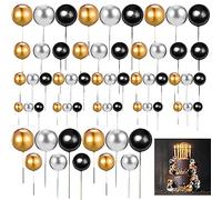 Decoración Tarta de Bolas, 60 Piezas Toppers De Pastel De Mini Globo, Topper Pastel Bolas Espuma, 1 Juego 3 Colores 4 Tamaños, Para Cumpleaños Boda Necesita Decoración(Negro)