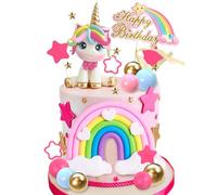 Decoración Tarta de Unicornio, 29 Piezas Decoracion Tartas Cumpleaños, Happy Birthday Cake Topper, Arcoiris Cake Topper Decorar, para Baby Shower Fiestas Cumpleaños Infantiles Niña