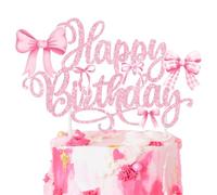 Decoracion tarta Feliz Cumpleaños, Lazo Rosa Decoración de Pasteles, Cake Topper, Lazo Topper Tarta Cumpleaños, para la Decoración de Pasteles de Fiesta de Cumpleaños de Niñas