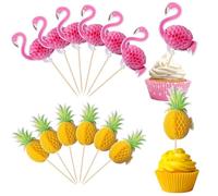 Decoracion Tarta Flamenco 24 PCS Palillos para Cóctel Decorativos Decoración de Pastel Hawaiana Cake Topper Tropical para Postres, Bebidas, Tartas, Fiestas de Verano