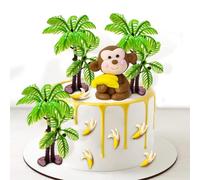Decoracion Tarta Mono 11 Piezas Decoración Pastel Animales, Topper Animales de la Selva, Topper Tarta Palmeras para Cumpleaños Infantil, Baby Shower, Fiestas Temática