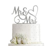 Decoracion Tarta Mr & Mrs, Mr and Mrs Cake Topper, Decoración Pastel de Boda, Novios para Tarta de Boda, Fiesta de Bodas, Aniversario (Plata)