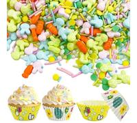 Decoración Tarta Pascua, 85g Decoración Comestible para Tartas, 50 Pascua Cápsulas para Cupcakes