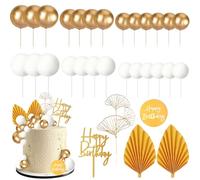 Decoracion Tartas Cumpleaños, 31 Piezas Topper para Tartas, Papel de Abanico y Bolas Decorativas, Cake Topper Happy Birthday para Niños Adultos Fiestas Temáticas, Aniversarios, Bodas (Oro)
