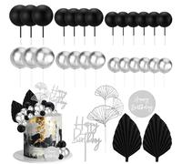 Decoracion Tartas Cumpleaños, 31 Piezas Topper para Tartas, Papel de Abanico y Bolas Decorativas, Cake Topper Happy Birthday para Niños Adultos Fiestas Temáticas, Aniversarios, Bodas (Plata)