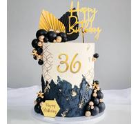 Decoracion Tartas Cumpleaños, 44 Piezas Adornos Tarta, Negro-Oro Papel de Abanico y Bolas Decorativas, Cake Topper Números 0-9, Happy Birthday Deco para Fiestas Temáticas, Aniversarios
