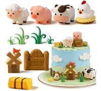 Decoración Tartas Granja, 9 Piezas Decoracion Pastel Granja Tartas Temáticas Tortas Vacas, Cerdos, Ovejas, Gallinas de Cumpleaños Aptas Tante para Baby Shower Fiesta de Cumpleaños (A)
